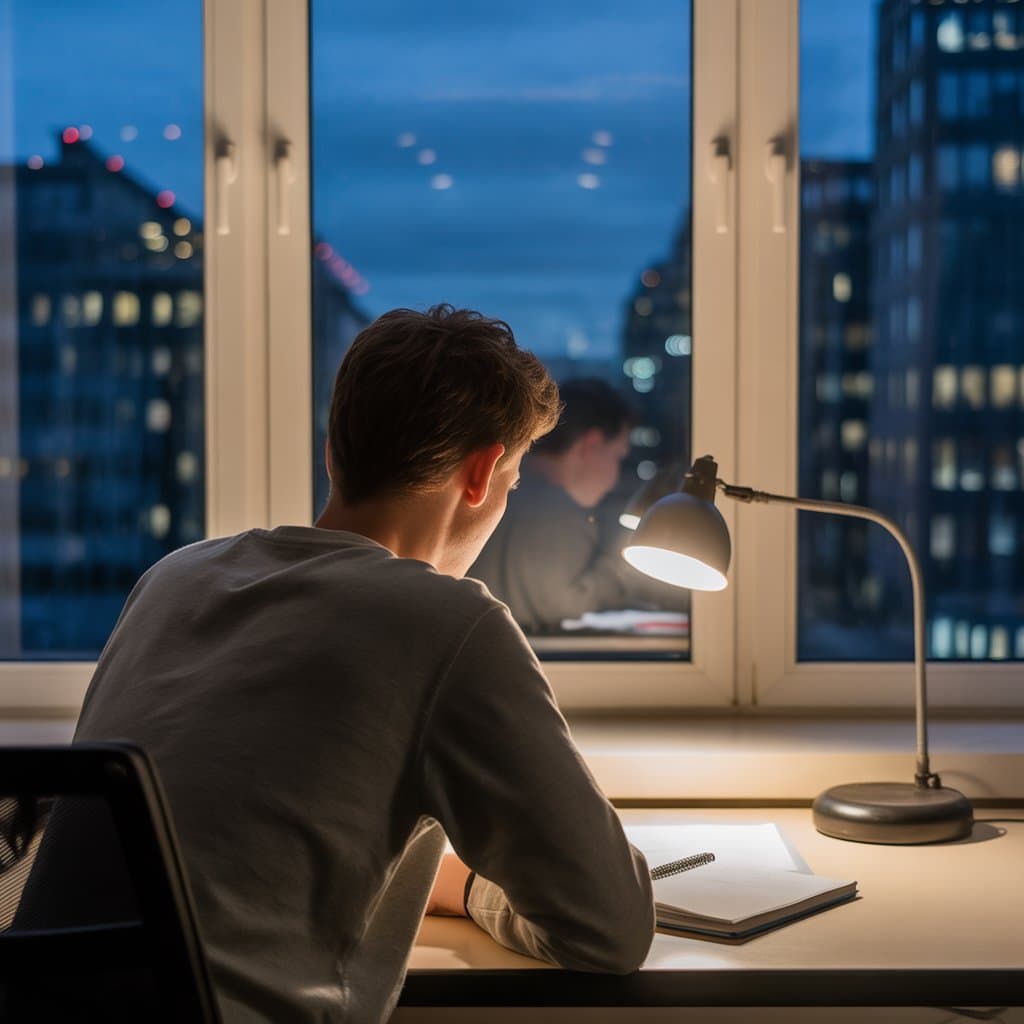 Student in deep focused study flow